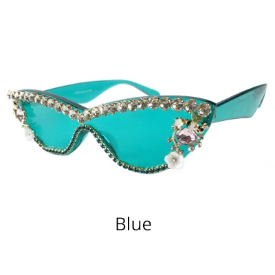 Blue Ralferty женские роскошные солнцезащитные очки с кошачьим глазом Bling, со стразами и кристаллами Солнцезащитные очки женские Цветочные Украшенные оттенки Oculos G1904 - Цвет линз: Blue