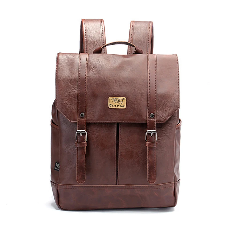 Мужской кожаный рюкзак с тремя отделениями брендовый винтажный ранец для