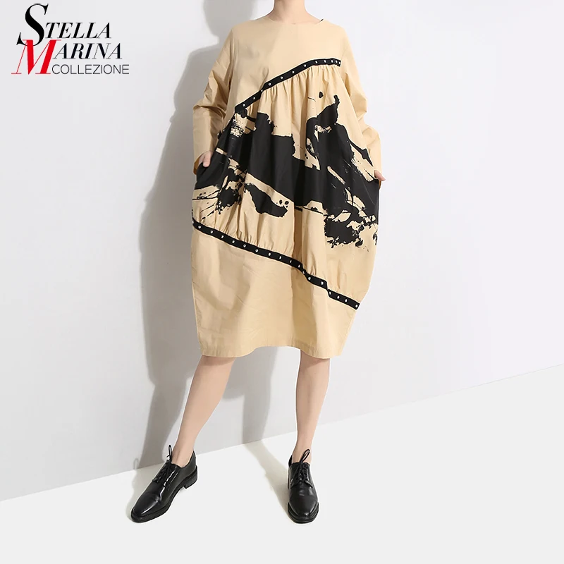 2019 женское весенне летнее платье в Корейском стиле с длинными рукавами и принтом