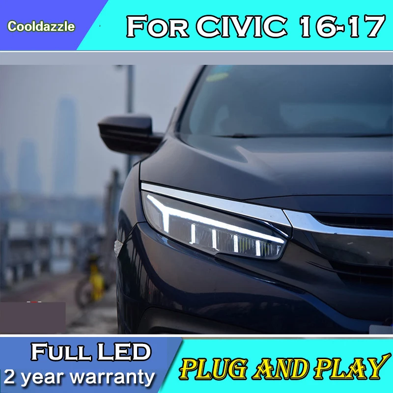 Фары головного света в сборе для Honda Civic Ксеноновые фары DRL HID 2016 2017 года передний