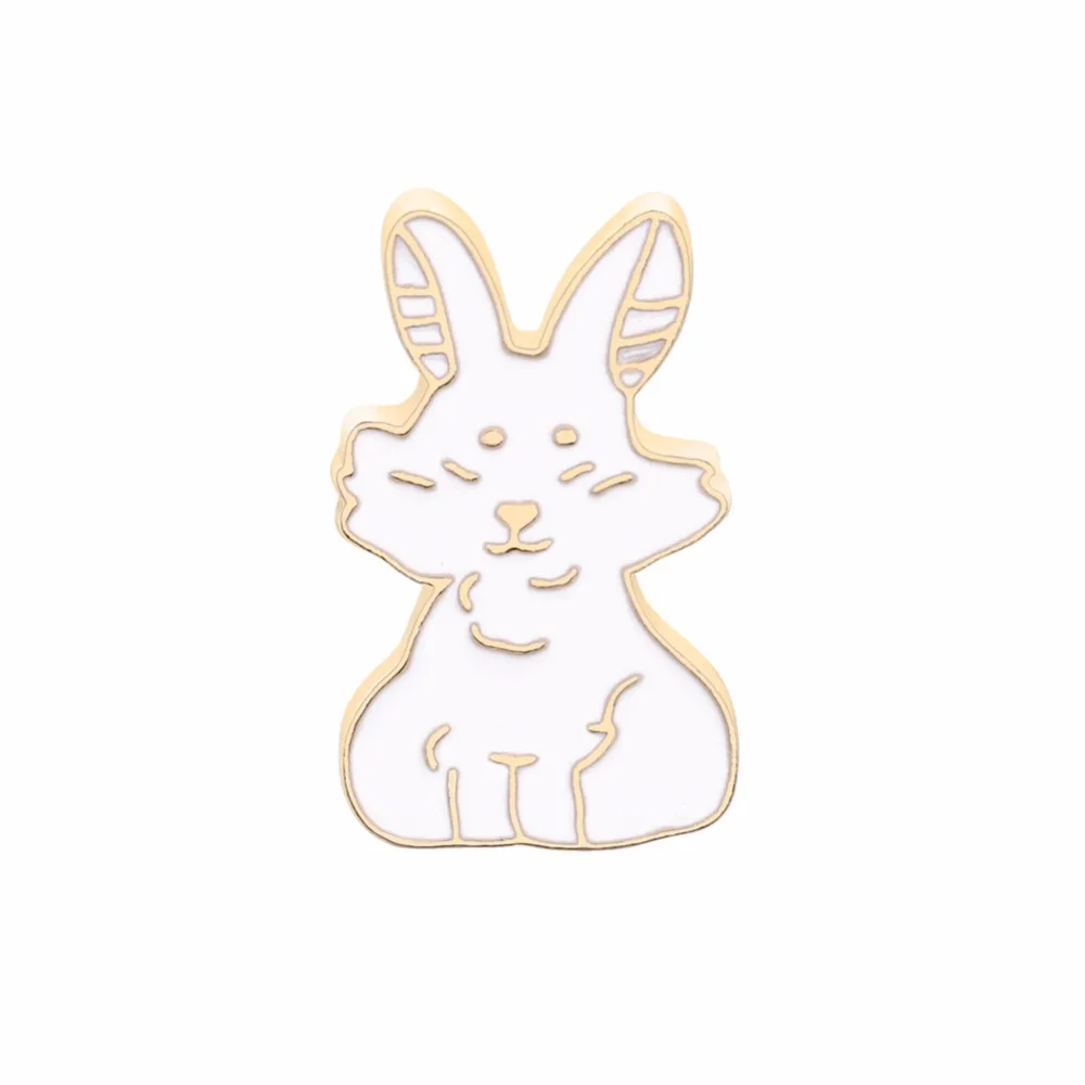 Милый белый кролик Золотая брошь каваи мультяшная Пряжка булавка сплав эмаль