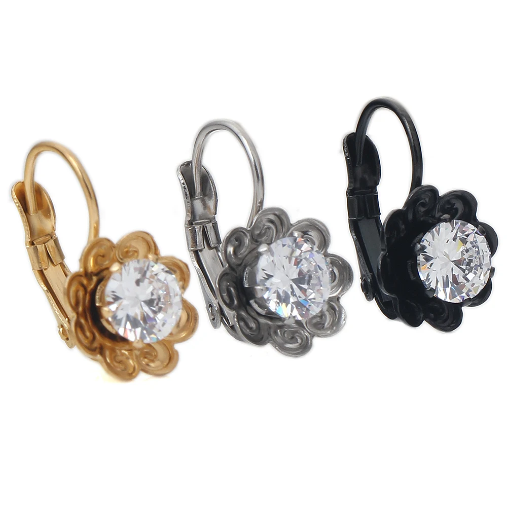 Женские серьги гвоздики из нержавеющей стали с фианитами|flower stud earrings|stud earringsstud