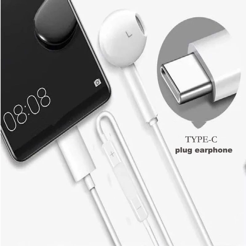 Проводные наушники type C с регулятором громкости для huawei P30 Pro стерео iPhone 6 S