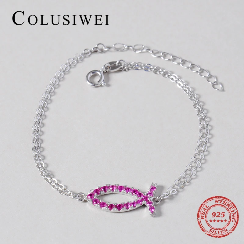 2019 Ins Style 925 Sterling Silver Clear Cubic Zirconia Pink Fish Fashion Bracelet For Women Charm Jewelry Christmas Girl Gift | Украшения