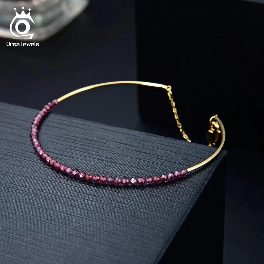 ORSA JEWELS, элегантные, 925, красный гранат, очаровательные браслеты, Стерлинговое Серебро, 18 K, Золотая цепочка, браслеты, модные, хорошее ювелирное изделие, SB46-R