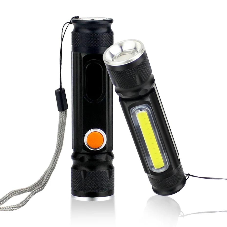 Xml T6 + COB Портативный вспышка светильник мини Usb Led Перезаряжаемые 18650 ультра яркий