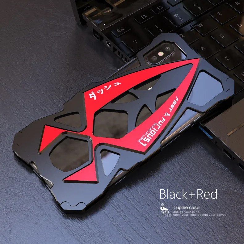 Black Red LUPHIE Крышка корпуса ля iPhone X Роскошный Жесткий металлический алюминиевый каркас тонкий противоударный армированный чехол для телефона для iPhone X задняя крышка Hoesje - Цвет: Black Red