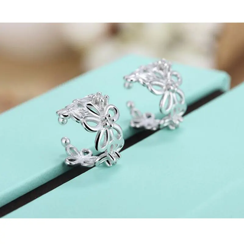 Женские серьги с розами ANENJERY серебряные клипсы 925 пробы S E398|clip earrings for women|ear clip