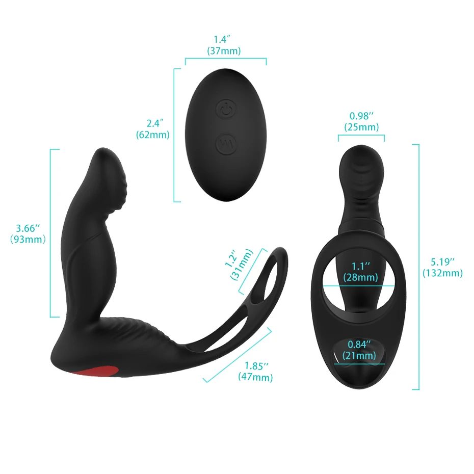 Черный USB Перезаряжаемый мужской массажер простаты с пультом дистанционного