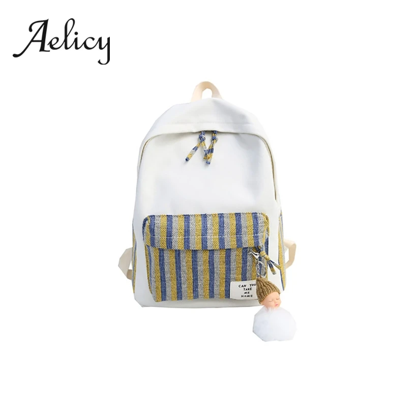 Aelicy Canvas Backpack Bag Teenager Japanese Plaid Stripe Backpacks Women Students School Bags Girls Summer Leisure Fresh Style | Багаж и