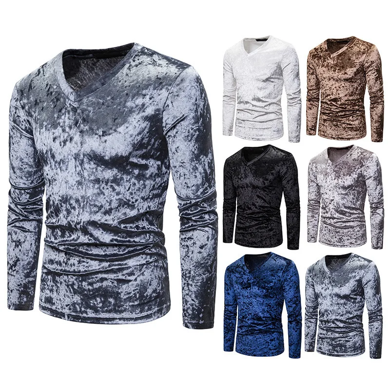 Новая модная стильная мягкая бархатная футболка с v образным вырезом Мужская