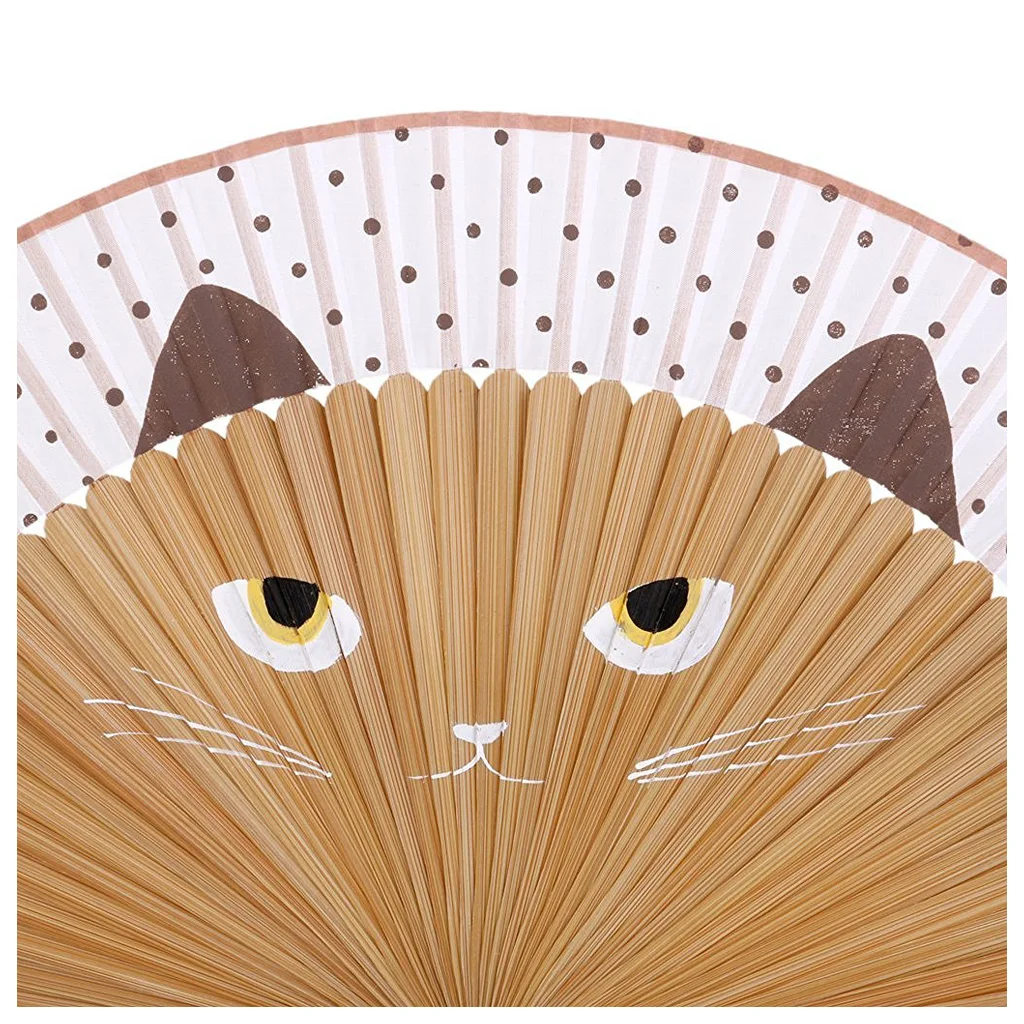 Рисованной ручная роспись мультфильм Cat Fold вентилятор Kawaii коричневый|kawaii fan|kawaii