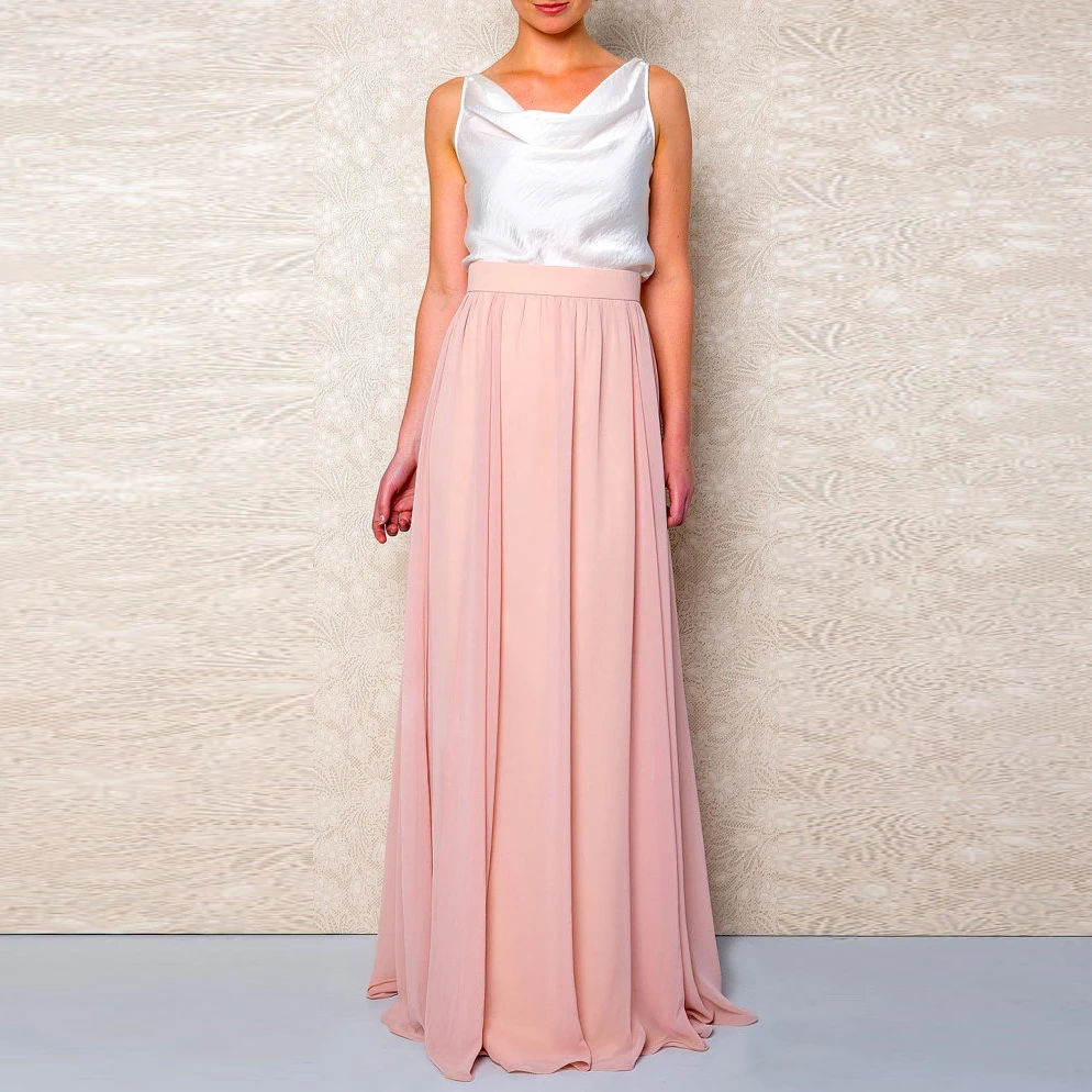 Женские длинные шифоновые юбки на молнии скромные кораллового цвета для