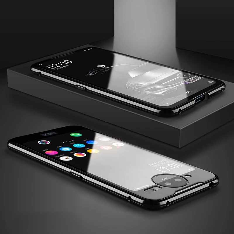 Black 360 полная защита двухсторонний чехол из закаленного стекла для VIVO NEX двойной дисплей Роскошный Алюминиевый металлический магнитный чехол-бампер - Цвет: Black