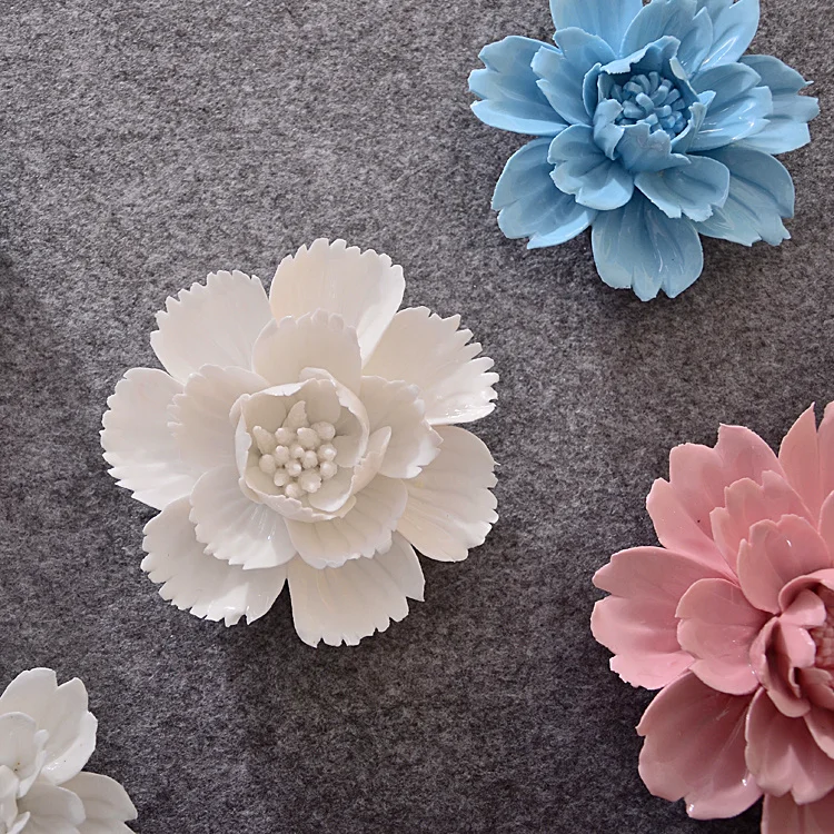 Ceramic Cherry &amp peony wall ornaments decoration creative blossoms living room TV background 3D hanging flower decors | Дом и сад