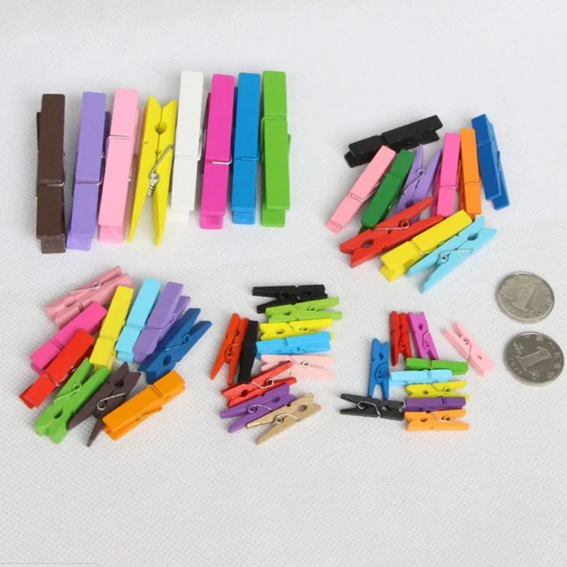 50 штук пакет мини 3 см цветной деревянный зажим DIY Держатели для фото бумаги с