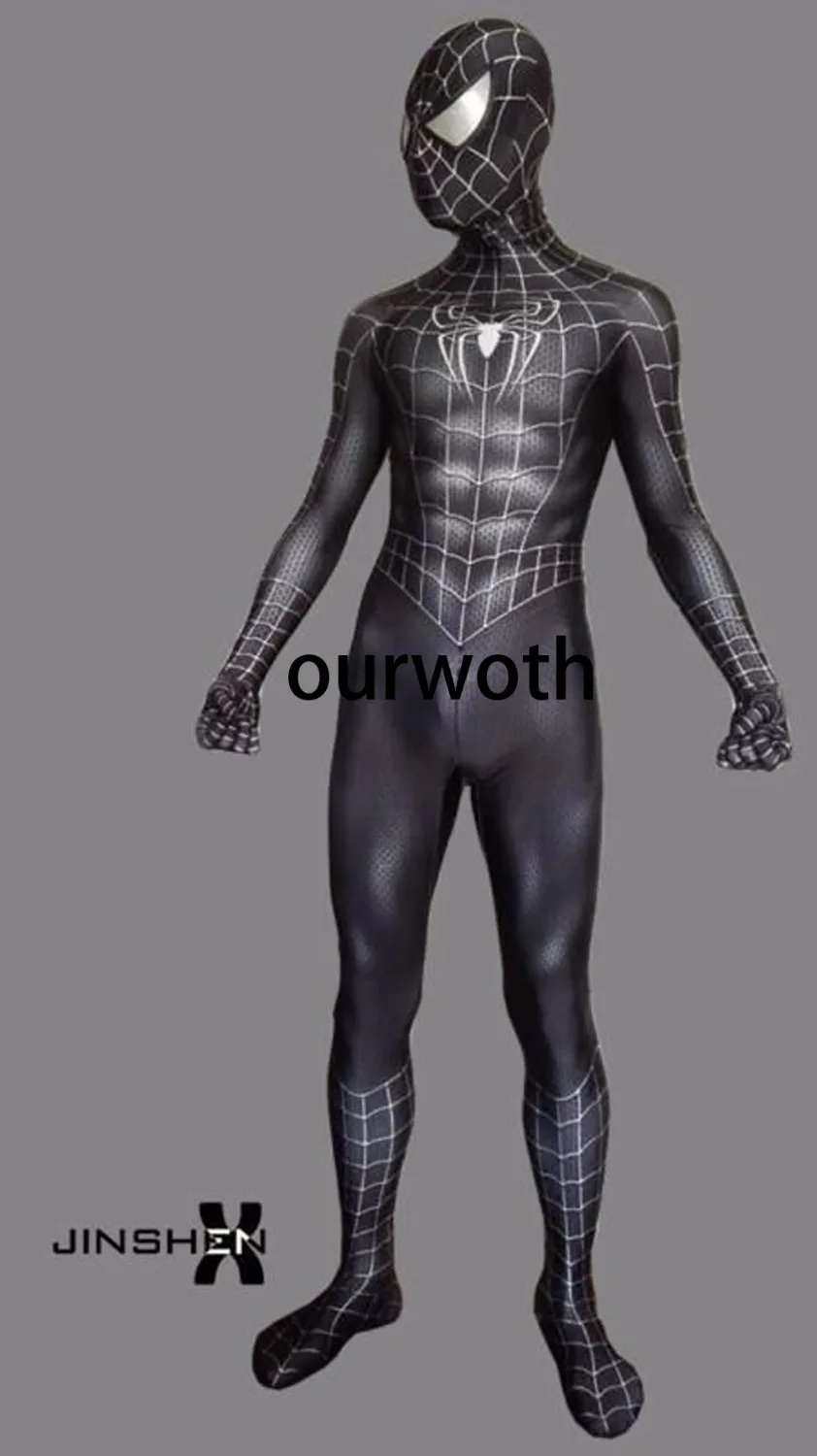 Черный Хэллоуин Человек паук Zentai костюм 3D печать с мышцы полный Средства ухода за