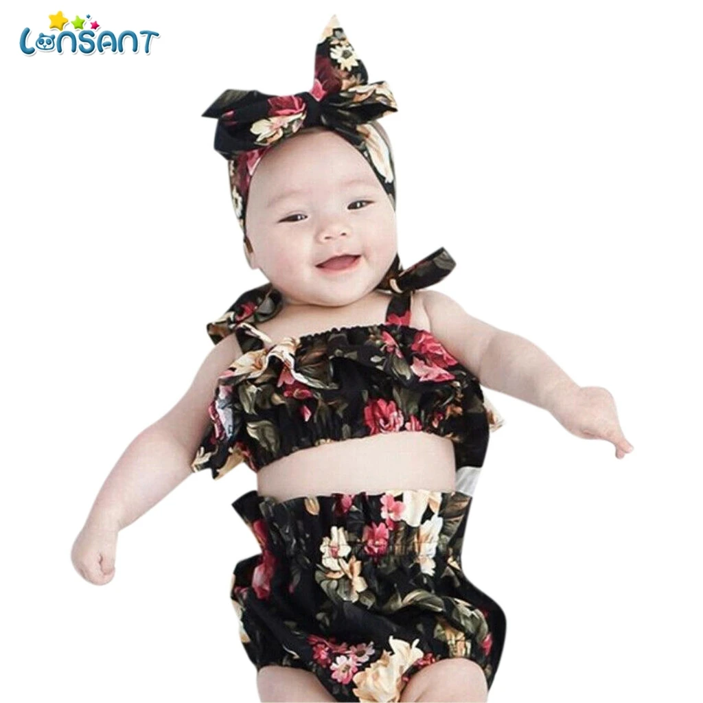 LONSANT топы без рукавов для новорожденных девочек шорты с цветочным принтом