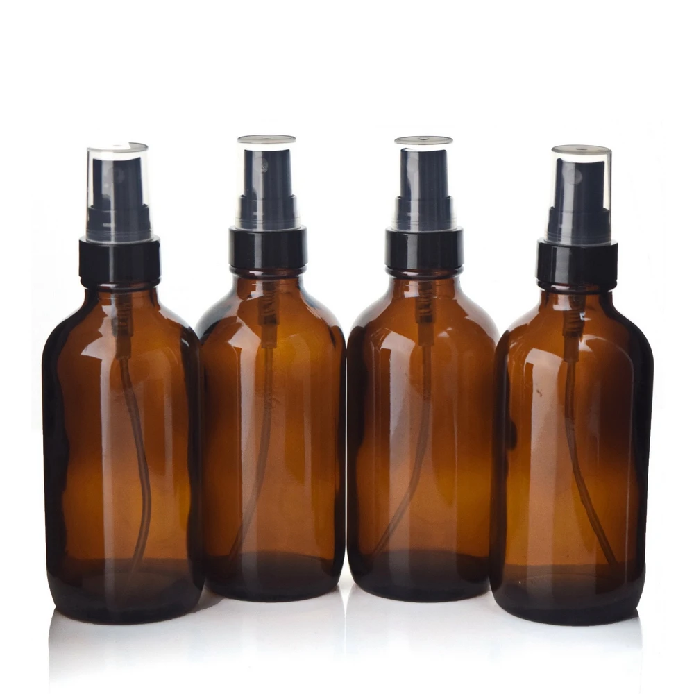 

4pcs 120ml Empty New 4 Oz Amber Glass Spray Bottle with Black Fine Mist Sprayer Atomizer for Essential Oils Perfume Aromatherapy