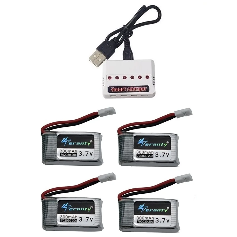 6 шт 3,7 V 300mAh литий-полимерный Батарея и 6-в-1 Зарядное устройство для Syma X11 E55 FQ777 FQ17W F180 FY530 U816 U816A U830 X100 H107 S39-1 HD-1306 - Цвет: Лаванда
