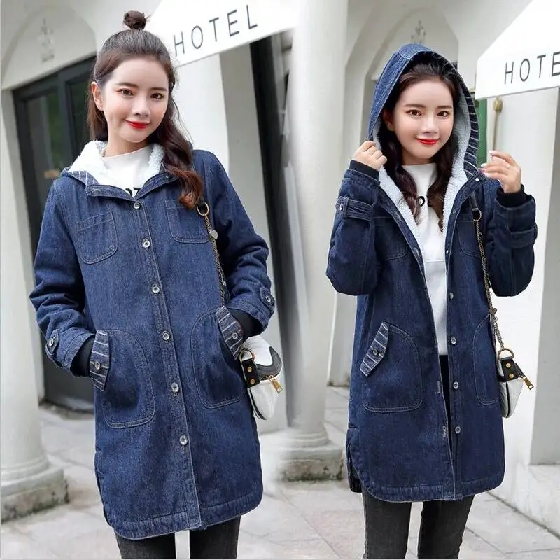 Женская джинсовая куртка из овечьей шерсти с капюшоном и длинными рукавами |