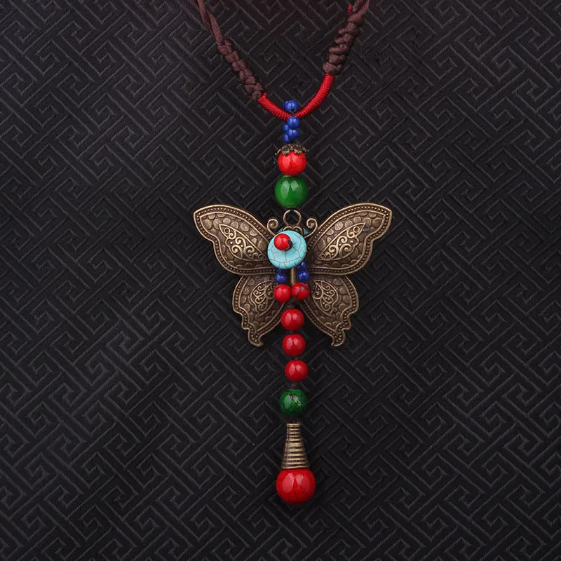 Ожерелье с длинным свитером и бабочкой винтажное ожерелье плетеными камнями