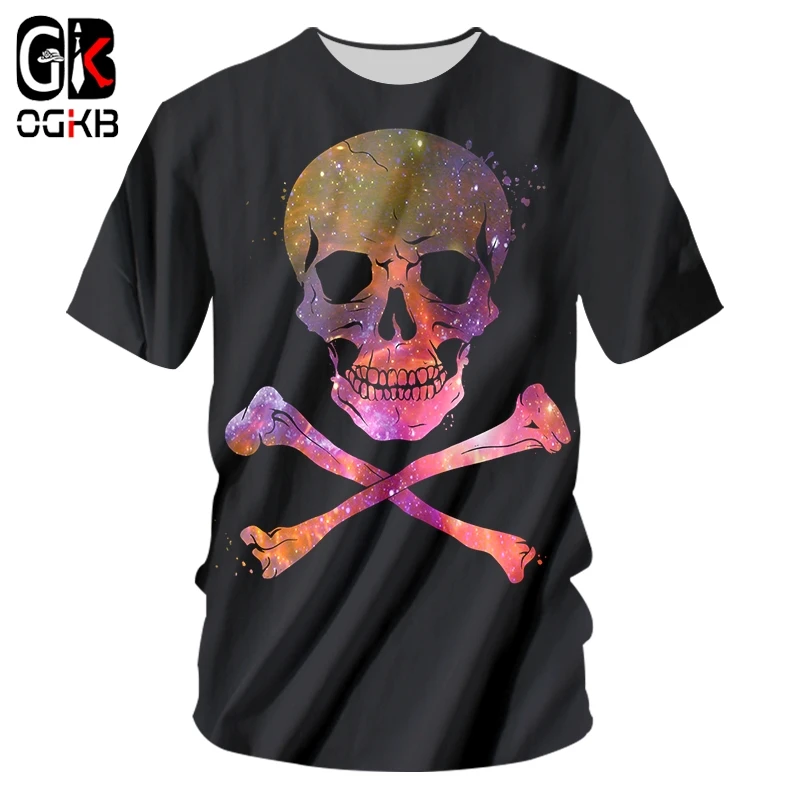 

OGKB Man New Colored Pattern Hip Hop Clothing 3D Printed Starry Sky Skull Casual Oversized Men's O Neck Tshirt 6XL