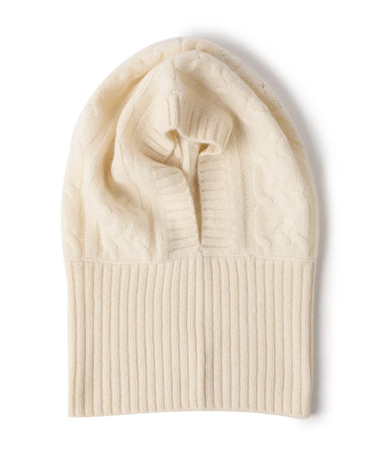 Beige Повседневная зимняя кашемировая вязаная шапка с капюшоном и воротником для мужчин и женщин, теплая плотная кашемировая шапка с воротником, одноцветная шапка - Цвет: Beige