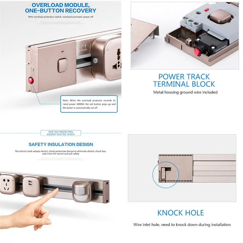 JOHO Hot Socketbar 4000 Вт 100 см Алюминиевая универсальная настенная розетка с usb разъемом