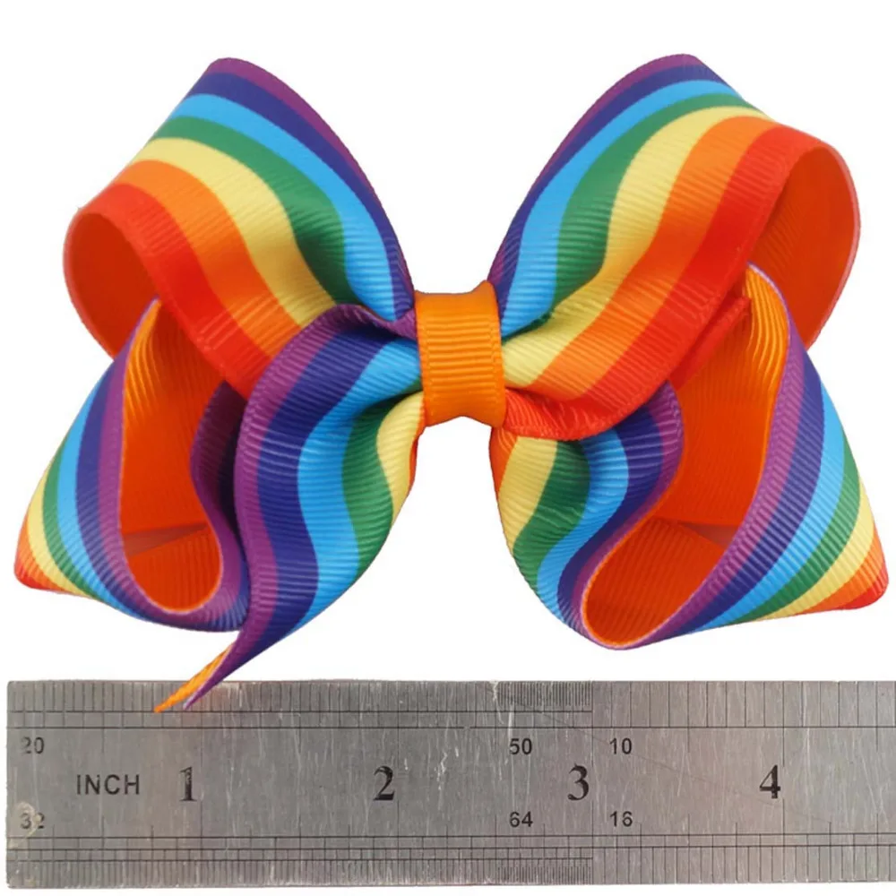 6 шт./лот 4." Радуга волосы луки с Зажимы Новогодние товары Hairclip Обувь для девочек ручной работы печатные ленты слоев Hairgrips Женские аксессуары для волос