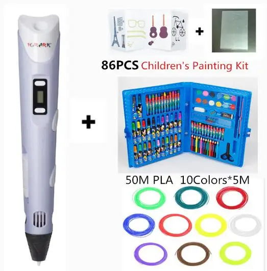 Purple pen Art Kit IGRARK 3D Ручка и pla 50 метров и 86 шт. художественные наборы включают в себя все инструменты для рисования, кисти, рождественские подарочные пакеты - Цвет: Purple pen Art Kit