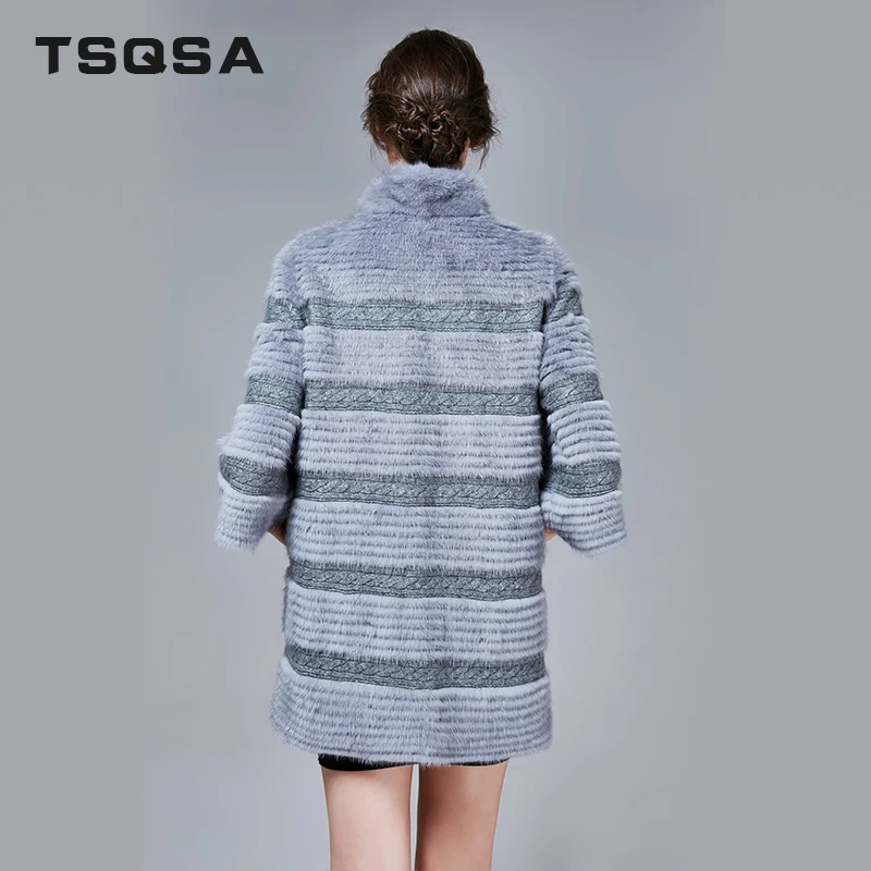 TSQSA 2018 Зимняя Шуба Натуральная Норки Мода Тонкий Женский Натуральный Мех Одежда
