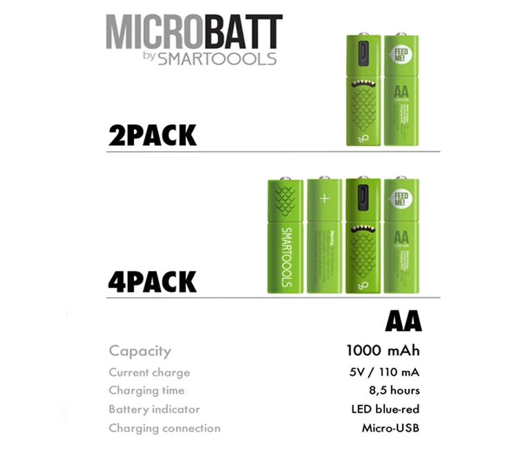 4 шт./лот Cncool 1,2 V AA Аккумуляторная батарея 1000mAh USB ni-mh аккумуляторная батарея с микро-usb кабель для зарядки SMARTOOOLS