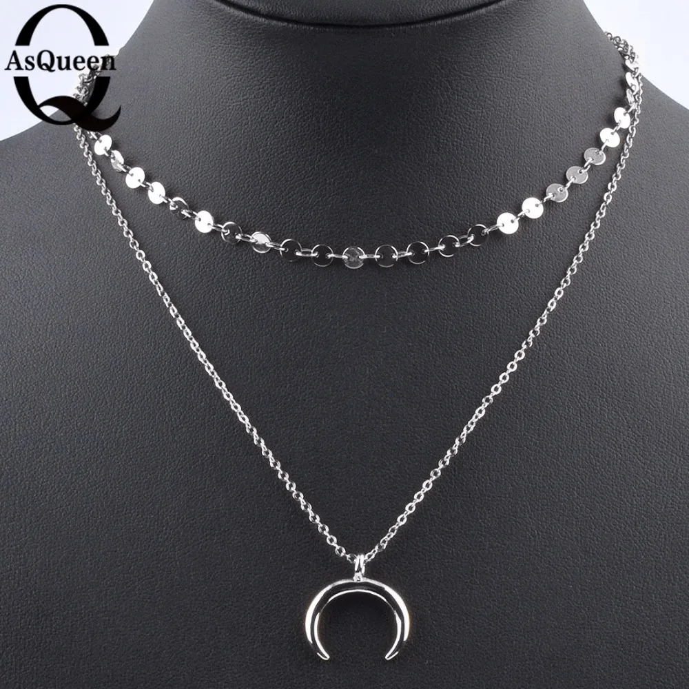 Ожерелье с рогом и луной ожерелье-чокер для женщин девушек Золотое серебряное