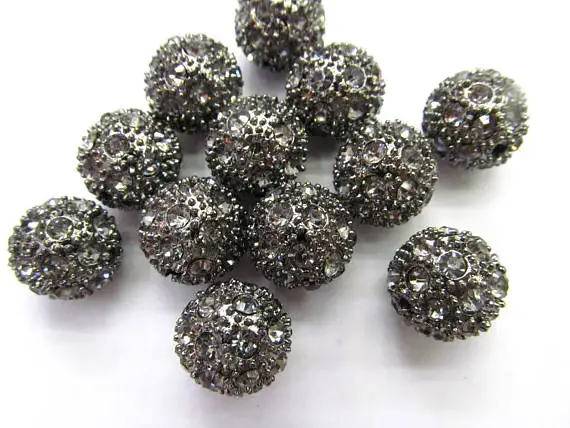 

24pcs 16mm,Micro Pave Crystal black silver gold diy Ball beads, Micro Pave Hematite Findings Charm, Round Ball Spacer