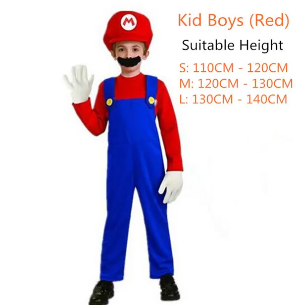 Kids Boys Adlut Дети Супер Марио Луиджи братья унисекс косплей костюм шапки усы забавная одежда нарядное платье Комбинезоны - Цвет: Kids Boys