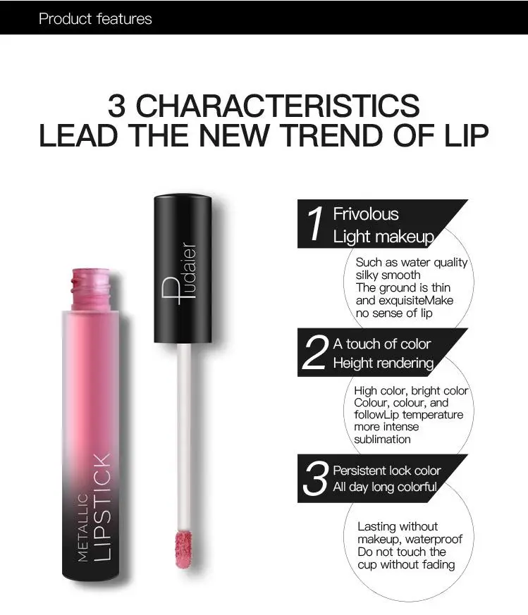 Pudaier multi-Colors 6ml Long Lasting Metallic Lip Gloss Red Velvet Matte Nude Liquid Lipsticks Cosmetic Lips Makeup | Красота и