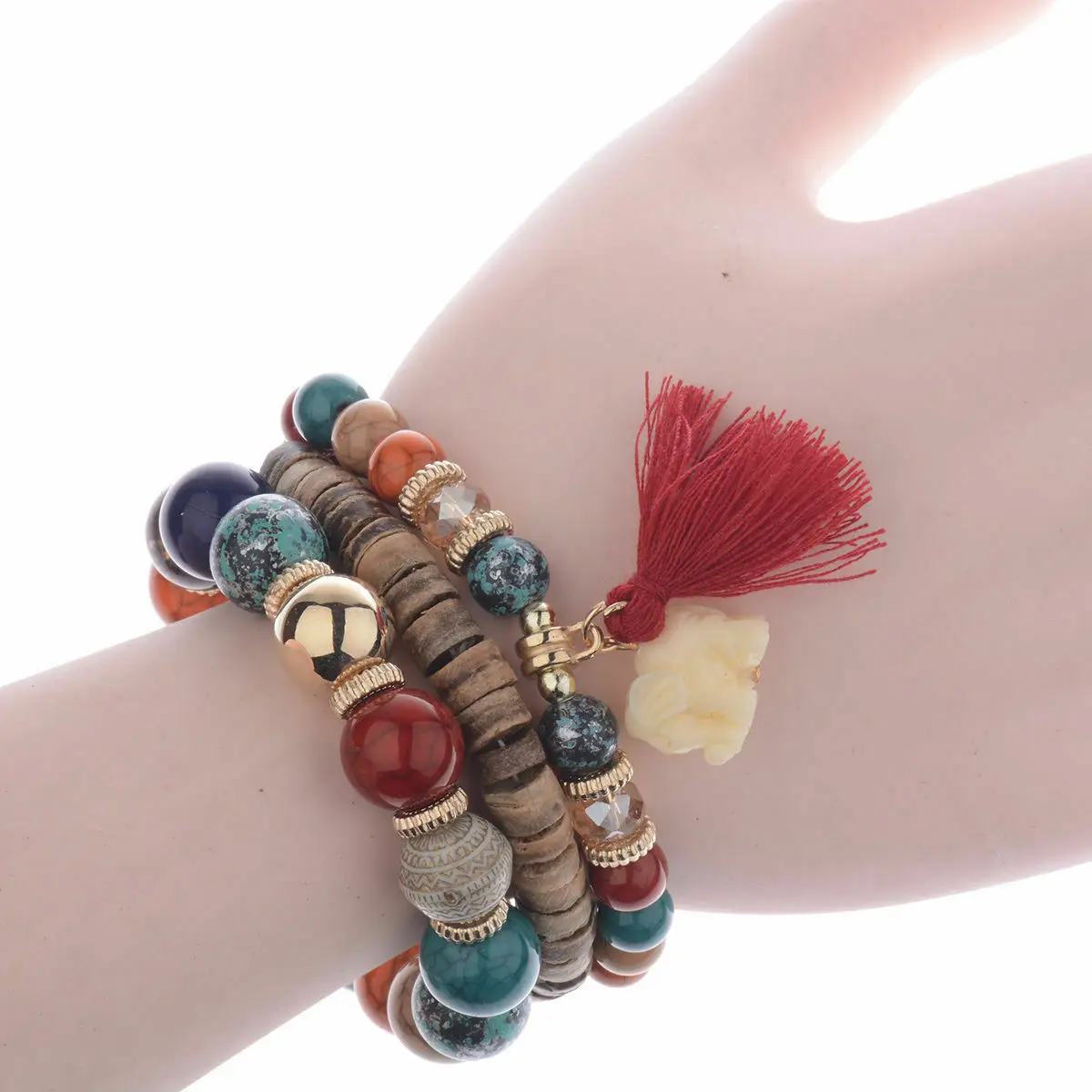 Новинка унисекс женские и мужские винтажные 3 шт многослойный с бусинами