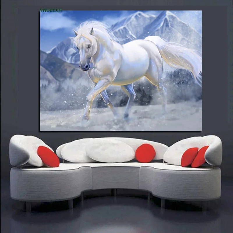 YWDECOR HD печать белая бегущая лошадь картина маслом на холсте животные минимализм