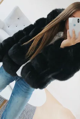 Пальто женское зимнее из искусственного меха модная повседневная теплая куртка с длинным рукавом для женщин размера плюс модная куртка из искусственного меха - Цвет: Черный