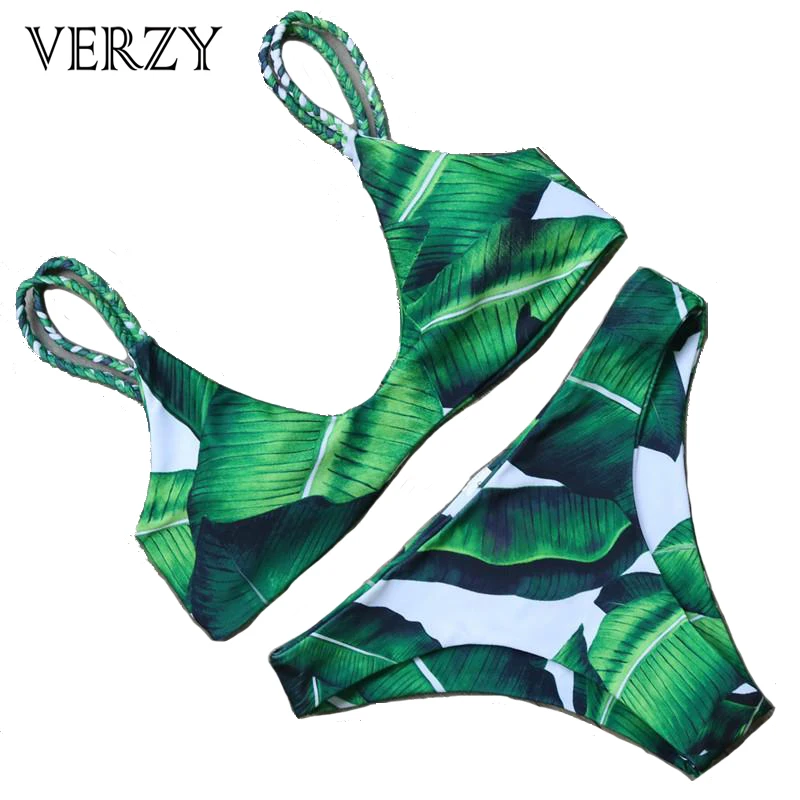 VERZY сексуальный комплект бикини 2017 бандажный купальник с листьями тропический