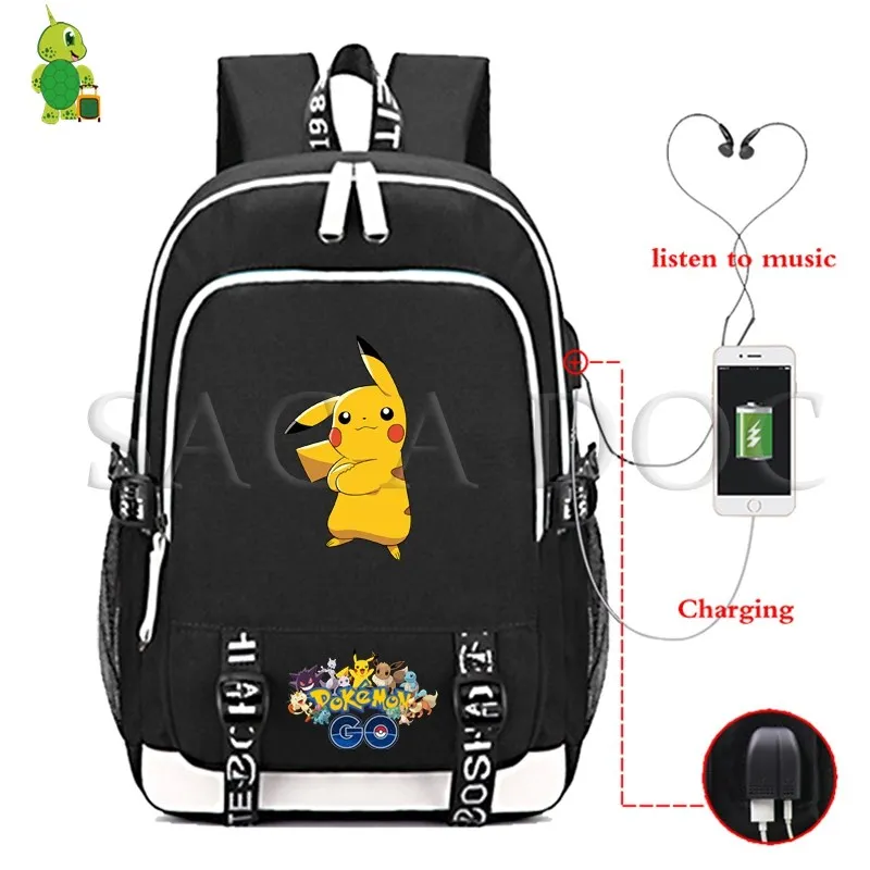 9 Рюкзак для ноутбука Pokemon Pikachu с usb-зарядкой для подростков, девочек, мальчиков, Gengar Eevee, школьные сумки, многофункциональные повседневные дорожные сумки - Цвет: 9