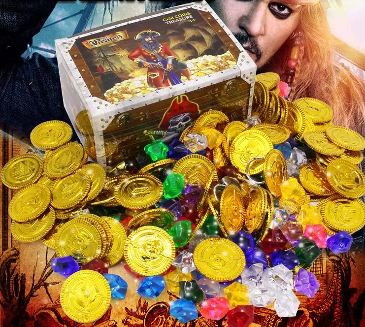 Pirate Toys Gold Coins and Gems Treasure for Party Plastic Acrylic Faux Diamond gift | Дом и сад