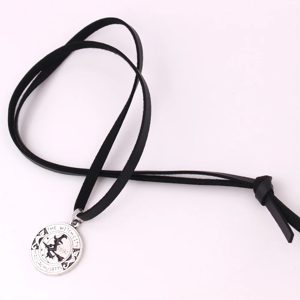 Прямая Модный ведьминский кулон Magick amulet Salem Witch 1692 Moon Cat метла с кожаной цепочкой кулон ожерелье