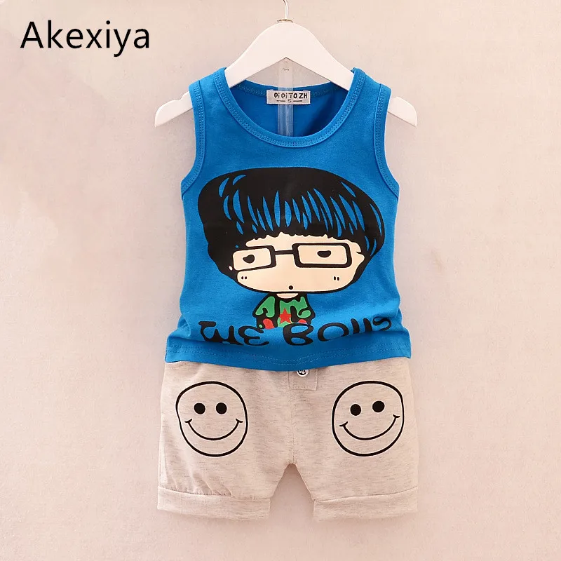 Akexiya 2017 summer boys sets baby Kids Clothes cartoon suit vest 2pcs set toddler clothes Sports children Suit | Детская одежда и