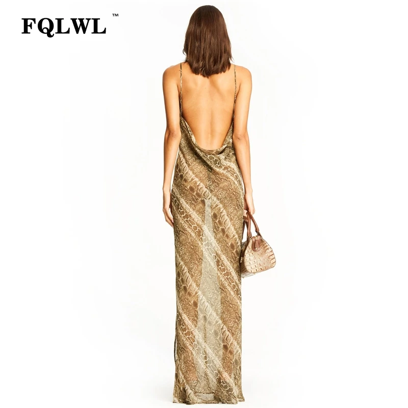 Женское длинное платье с цветочным принтом FQLWL Пляжное Платье макси разрезом и