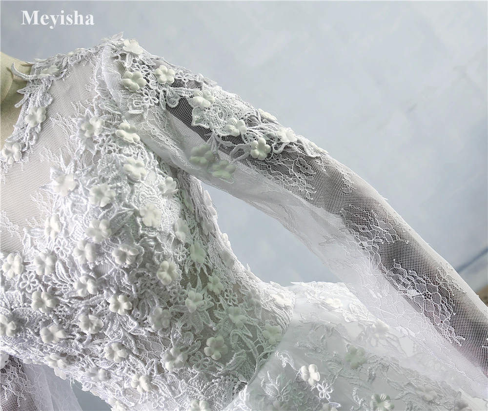 Свадебное платье цвета слоновой кости ZJ9038 Цветочное с длинным рукавом женское