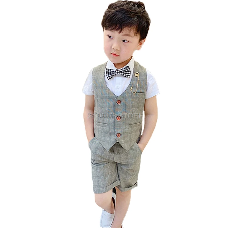 2019 Flower Boys Formal Ceremony Suit Vest +Shorts 2pcs Kids Wedding Clothing Set Children Piano Prom Dance Performance Costume | Детская