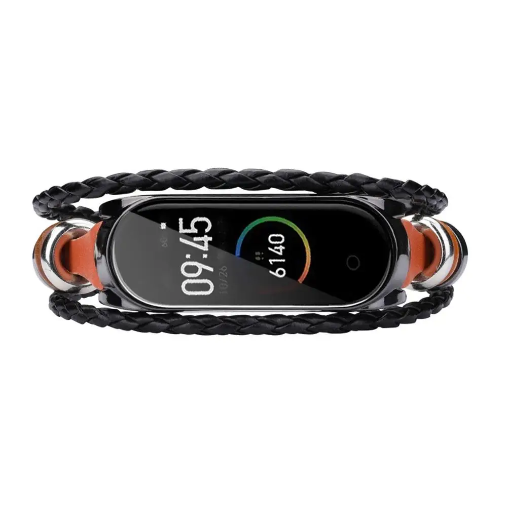 Лидер продаж новинка сменный кожаный браслет для Xiaomi Mi Band 4 с бисером Плетеный