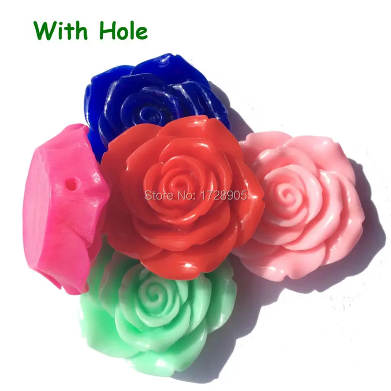 Resin Flower Rose 42 mm 50 pcs Christmas Resin Cabochon Flower Beads Resin Chunky Beads with Hole for Hand Craft Necklace